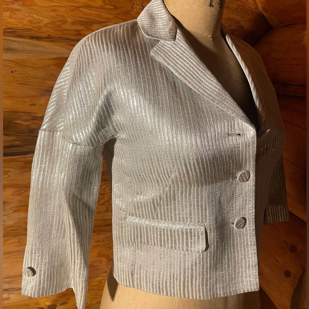 Silver metallic Striped Women's Blazer